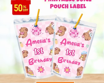 Editable Capybara juice pouch label template, printable capybara capri sun label, capybara birthday party favor, Canva Digital download