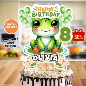 printable frog Cake Topper, personalized cute Frog cake decor, Cute Frog, girl frog cake topper, Frog Personalized Custom cake topper