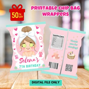 Spa Chip Bag Template, Party Label, Chip Bag Label, Printable Digital File, Spa Party Favor, Editable Spa Chip Bags, Spa Birthday for Girls