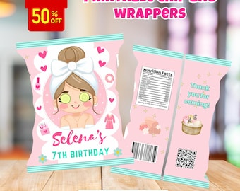 Plantilla para bolsa de papas fritas de spa, etiqueta para fiesta, etiqueta para bolsa de papas fritas, archivo digital imprimible, obsequio para fiesta de spa, bolsas de papas fritas de spa editables, cumpleaños de spa para niñas
