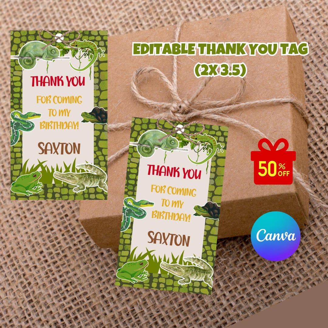 Editable Reptile Thank You Tag, Boy Birthday Favor Labels, Slithering ...