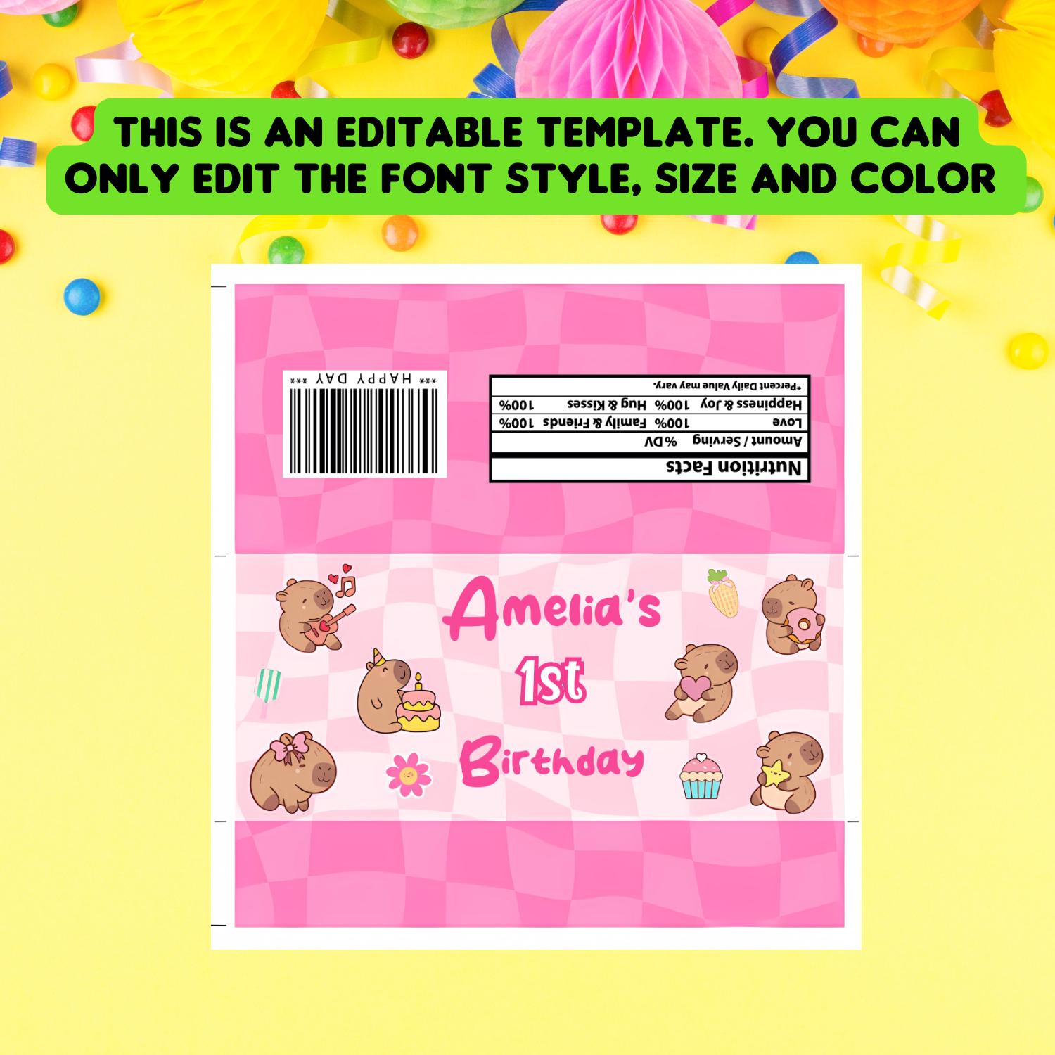 Editable Capybara Chocolate Wrapper Template, Printable Capybara Candy ...