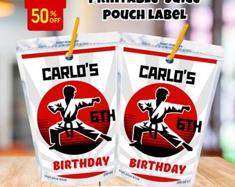 Karate Birthday Party Juice Pouch Labels, martial arts Party Favors Printable Drink Pouches Juice Labels, Kids Birthday Taekwondo Party