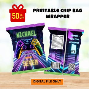 Editable gamer chip bag Wrapper, video game Birthday chip bag, Canva Editable chip bag, Chip bag template, Potatoes wrapper gamer digital