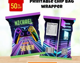 Editable gamer chip bag Wrapper, video game Birthday chip bag, Canva Editable chip bag, Chip bag template, Potatoes wrapper gamer digital