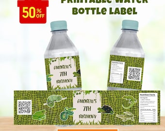 Reptile Birthday Water Bottle Label: Editable Alligator, Snake Template (Digital Download)