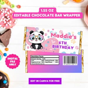 Editable Panda Chocolate Bar Wrapper Label Template, Wild One Chocolate Candy Bar Wrapper Favor Label printable instant download