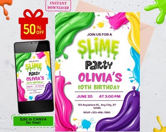 Slime Birthday Invitation, Slime Birthday Party Invitation, Slime Kid Birthday, Slime Party Invitation, Birthday Party Invitation, digital
