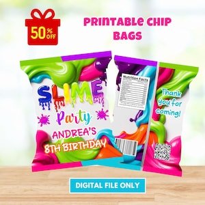 Slime Chip Bag Digital, Slime Birthday Party, Slime Favor Bag, Party Decoration, Slime Party Supplies, Party Decor, Slime Party Chip Bags