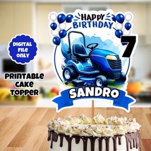Lawn Mower cake topper, Blue Lawnmower Birthday Cake Topper, Glitter, Personalized , Premium, Garden, customized, printable cake topper