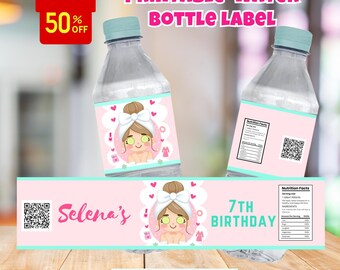 Spa Party Water Bottle Label Spa Birthday Glam Makeup Slumber Party Glam Girl Spa Editable Digital Template INSTANT DOWNLOAD