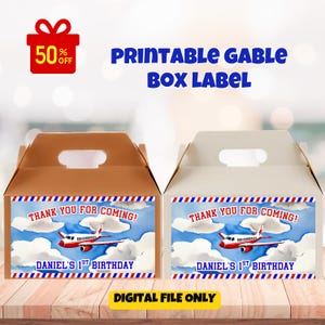 EDITABLE Airplane Birthday Gable Box Label, Vintage Airplane Party Favor Box Labels, Time Flies Birthday Decor, Printable Template, digital
