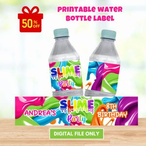 Editable Slime Birthday Party Water Bottle Labels , printable Slime Craft Party Water Bottle Wraps, Slime Party Decorations Instant Editable