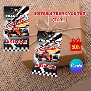 Red Race Car Thank You Tag, Editable Template, Fast One Red Racing Car Printable Favors Tag, Two Fast Birthday Gift Tag Decor, Digital