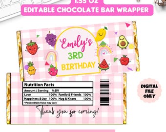 Etiquetas para envoltorios de chocolate Tutti Frutti, Etiqueta para barra de caramelo de frutas, Etiqueta para chocolate Twotti Frutti, Recuerdo de fiesta Sweet One, Etiqueta para caramelos Fruit Party