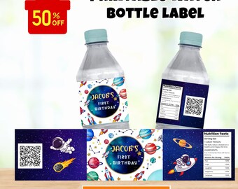 Editable Outer Space Water Bottle Labels Galaxy Party Decor Space Birthday Rocket Fuel Labels Planets Digital Template Printable