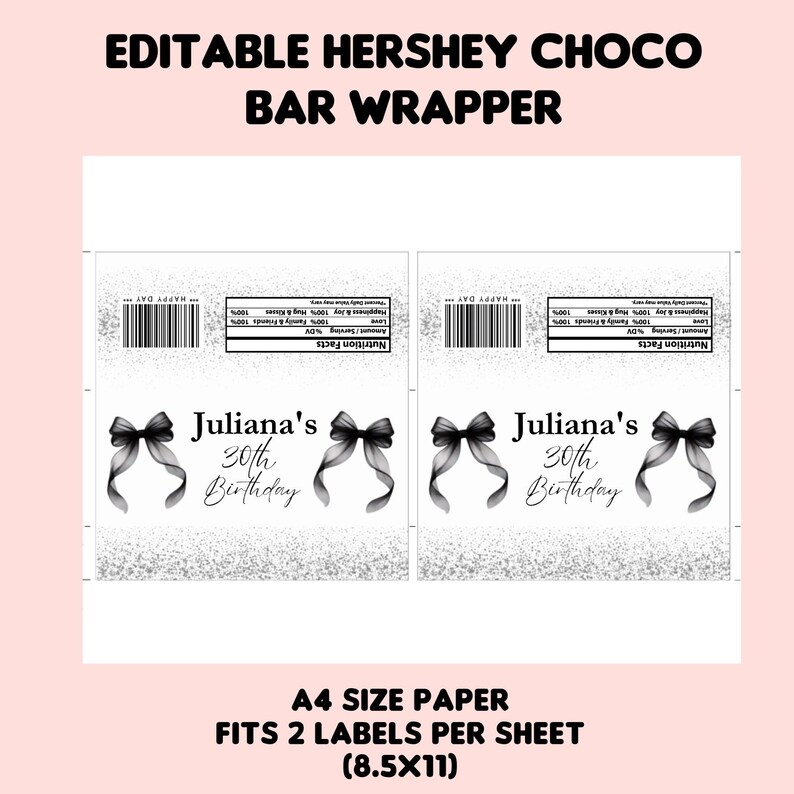 Editable Black Bow Bundle, Black Ribbon Party, Chip Bag, Water Bottle ...