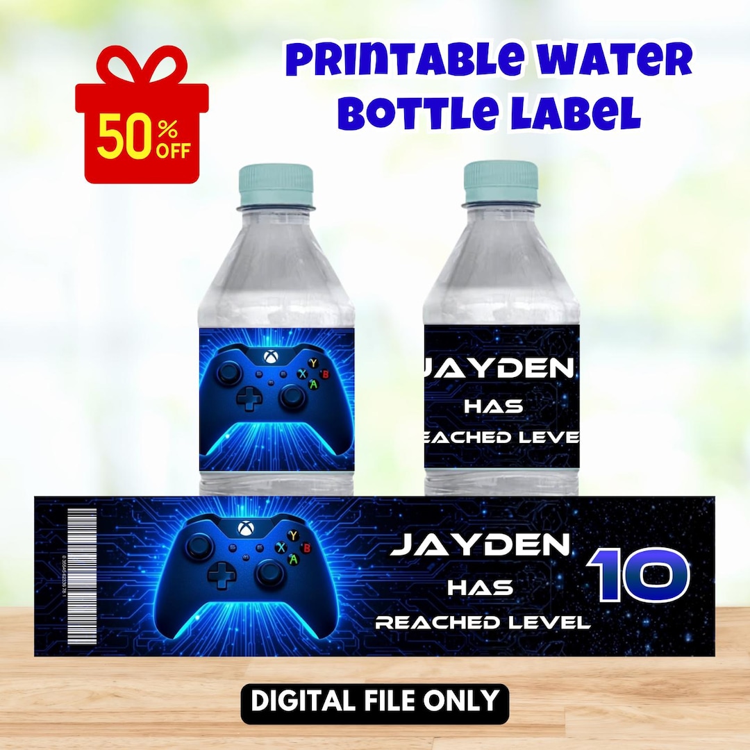 Editable Video Game Water Bottle Labels, Video Game Label, Gamer Water ...
