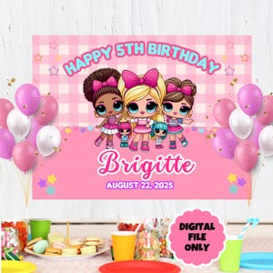 Little Doll Birthday Banner Backdrop Birthday Decorations Birthday Party Supplies Doll Theme Party Birthday Backdrop Doll Party Decor