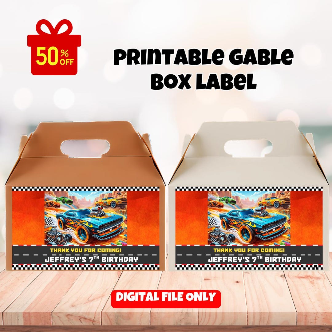 Editable Hot Cars Gable Box Label, Race Cars Treat Box Label, Race Car ...