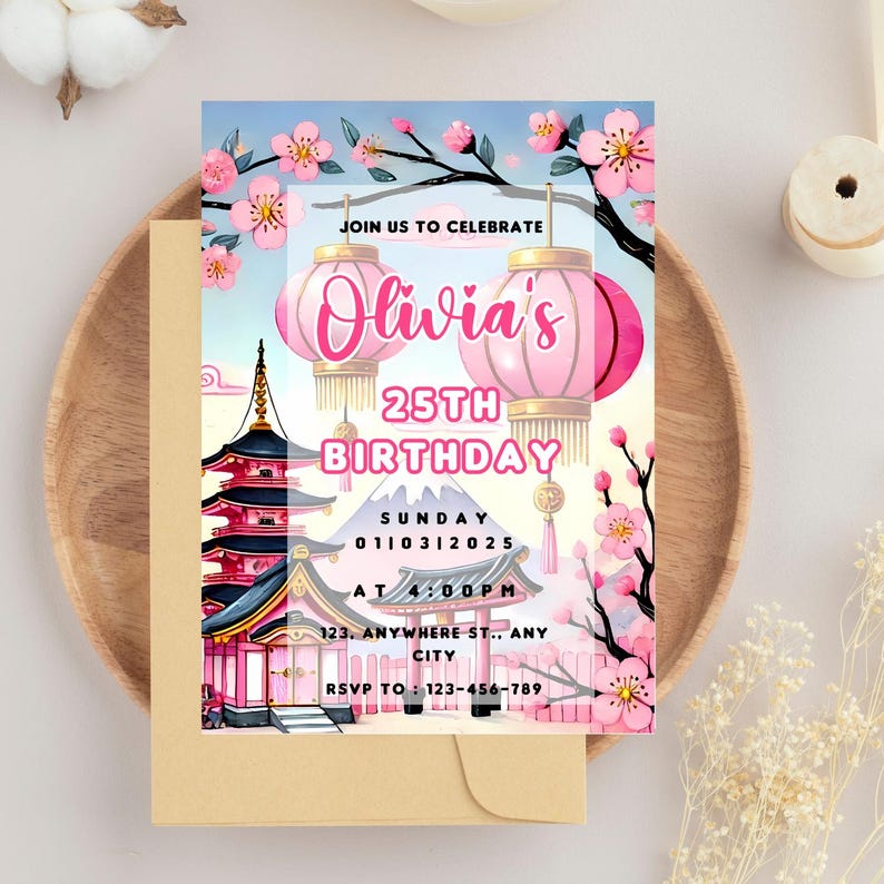Japan Invite Printable Japanese Invitation Set, Japanese Party Invite, Cherry ...