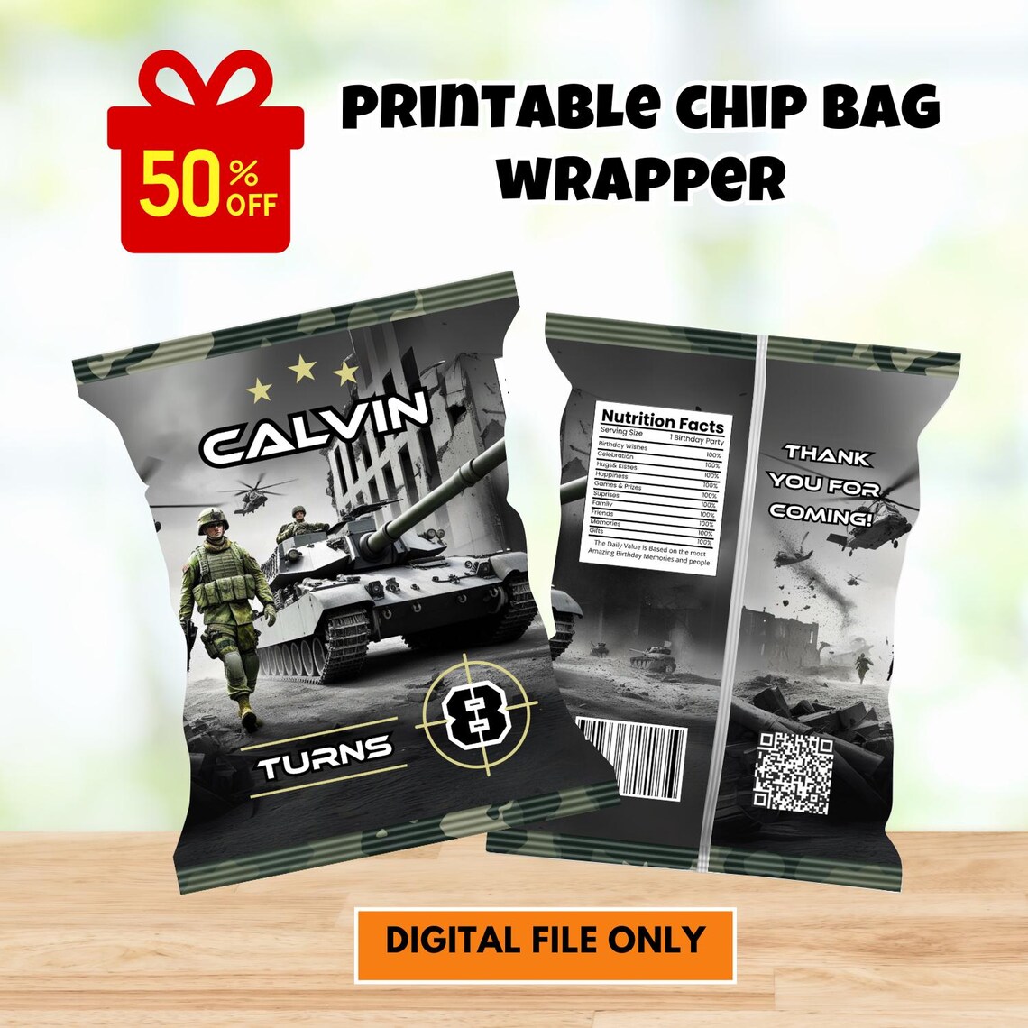 Cx Wrapper Editable Army Chip Bag Wrapper , Army Party, Printable Military ...