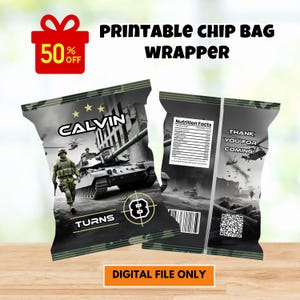 Editable Army Chip Bag wrapper , Army Party, printable Military Birthday chip bag, Camouflage Chip Bag, Army favors, Camouflage Party