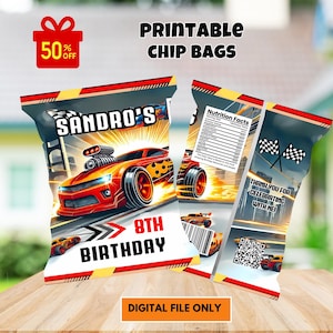 Race Cars Chip Bag Labels, Race Cars Party Treats ,Race Cars Party Favors ,Chip Bags , Printable labels ,Personalized chip bag wrapper