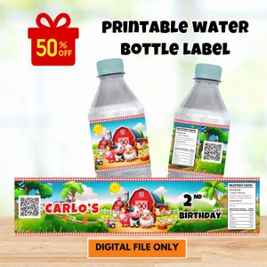 Editable Farm Water Bottle Label, Farm Label, Barnyard Water Bottle Label, Barnyard bottle Label, Farm animals Water Bottle Labels, digital