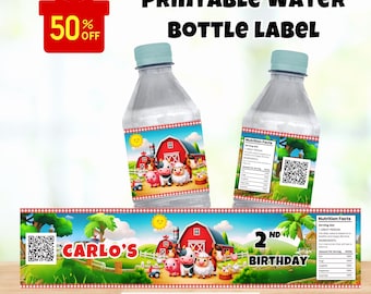 Editable Farm Water Bottle Label, Farm Label, Barnyard Water Bottle Label, Barnyard bottle Label, Farm animals Water Bottle Labels, digital