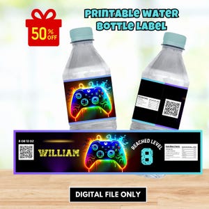 Video Game Water Bottle Labels, Gamer Water Bottle Labels, Gamer Party Drink Water Bottle Wrapper, Printable Video Game Bottle Label