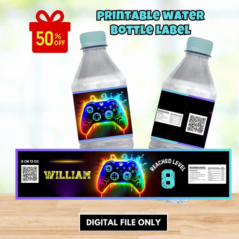 Video Game Water Bottle Labels, Gamer Water Bottle Labels, Gamer Party ...