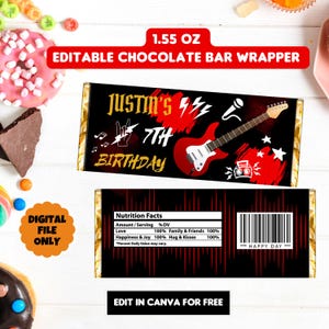 Editable Rock Star Birthday Party Custom candy bar, Born to Rock party, Party Like A Rockstar chocolate Candy Bar wrapper Digital download