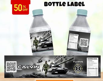 Editable Army Water Bottle Labels Printable Camouflage Water Labels Soldier Birthday Party Supplies Military  water label Party Decoration