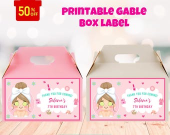 Spa Party Gable Box Label Girl Make Up Slumber Party Favors Pamper Party Gift Treat Box Tween Manicure Pedi Sleepover Glam Printable