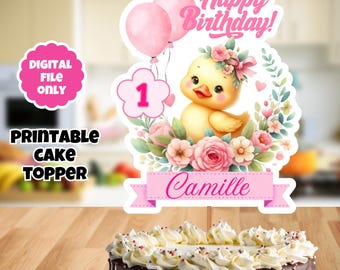 Duckling Birthday Cake Topper: Personalized Printable PNG (digital