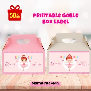 Editable Ballerina Gable Box Label, Ballerina Ballet Birthday Party Favor Box Label, Editable Digital Canva Template, ballet gable box
