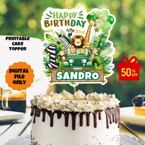 safari cake topper, safari cake decoration, personalized safari cake topper, Jungle Animals, Safari Animals Birthday Party Table Decor