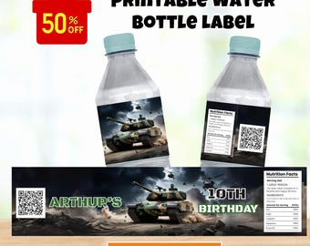 Editable Army Water Bottle Labels Printable Camouflage Water Labels Soldier Birthday Party Supplies Military  water label Party Decoration