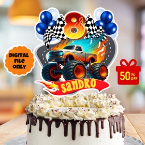 personalized monster truck cake topper, customized cake topper, race car cake topper, car racing cake topper, party favor, digital download