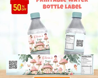 Editable Fairy Birthday Party Water Bottle Labels Enchanted One Magical Floral Fairy Princess Party Water Bottle Wraps Instant Download