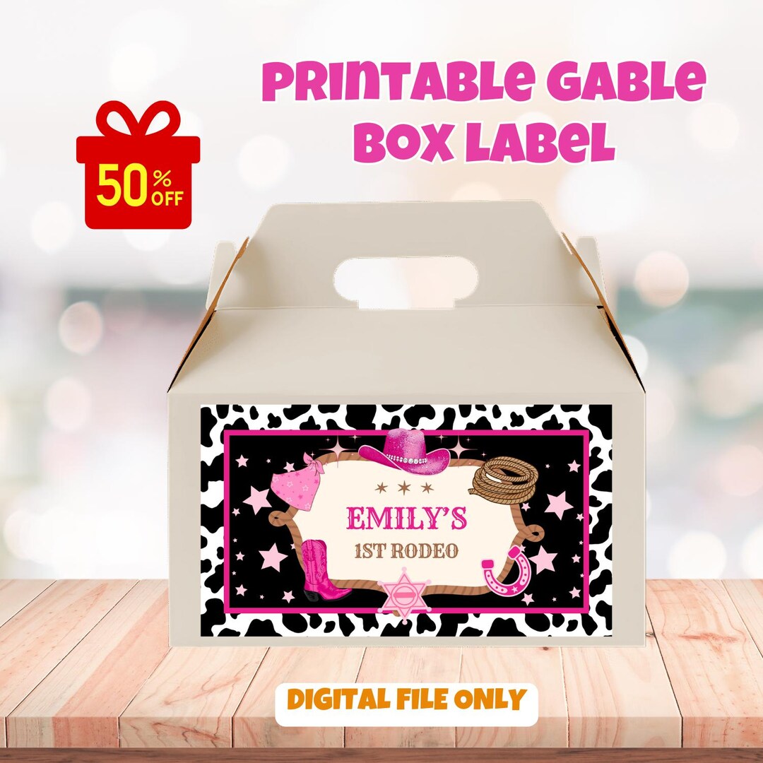 Pink Rodeo Theme Gable Box Editable Girl Rodeo Birthday Gable Box Label, Girl First Rodeo Birthday ...