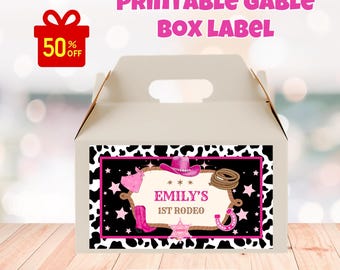 Editable Girl Rodeo Birthday Gable Box Label, Girl First Rodeo Birthday Gable Box Label, Cowgirl Gable Box Label, Rodeo Gift Box Label