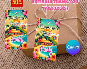 Luau Thank You Tags Hawaiian Party Favor Tags Aloha Gift Tags Tropical Birthday Favor Labels Bag Sticker Decor EDITABLE Instant Digital