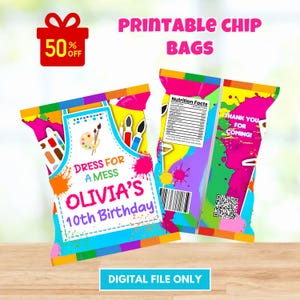 Editable Art Paint Party Chip Bag Template, Paint Party Birthday, Craft Party, Craft Birthday, Art Paint Birthday chip bag template