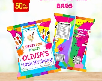 Editable Art Paint Party Chip Bag Template, Paint Party Birthday, Craft Party, Craft Birthday, Art Paint Birthday chip bag template