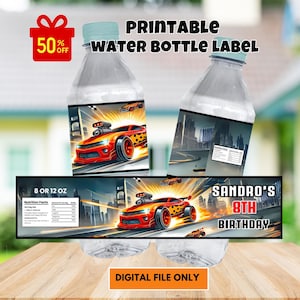 Hot Cars Wheels Party Water Label Template, Editable Race Car Birthday Water Bottle Label, Wheels Bottle Label Printable Download
