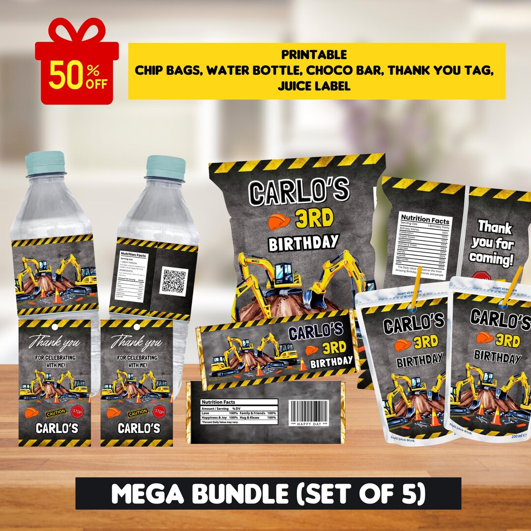 Friday Pack Example Construction Editable Construction Bundle Template, Chip Bag, Water Bottle, Juice ...