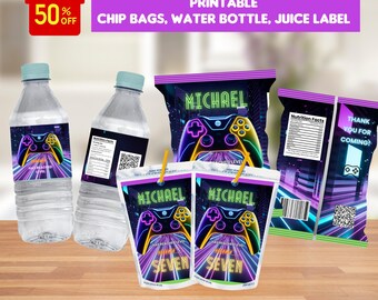 Video Game Bundle, Instant Download, Gamer Bundle, chip bag, water bottle, juice pouch, set of 3 gamer bundle party, gamer party bundle