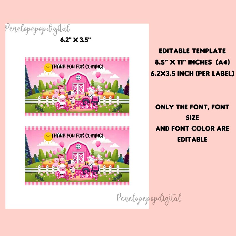 Editable Farm Birthday Gable Gift Box Label, Barnyard Birthday Party ...
